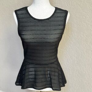 Black Mesh Sleeveless Peplum Top Small